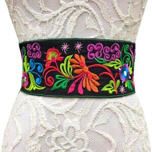 Embroidered Mexican Belt Waist Adjustable Fringed Ethnic Boho Party Accessory
